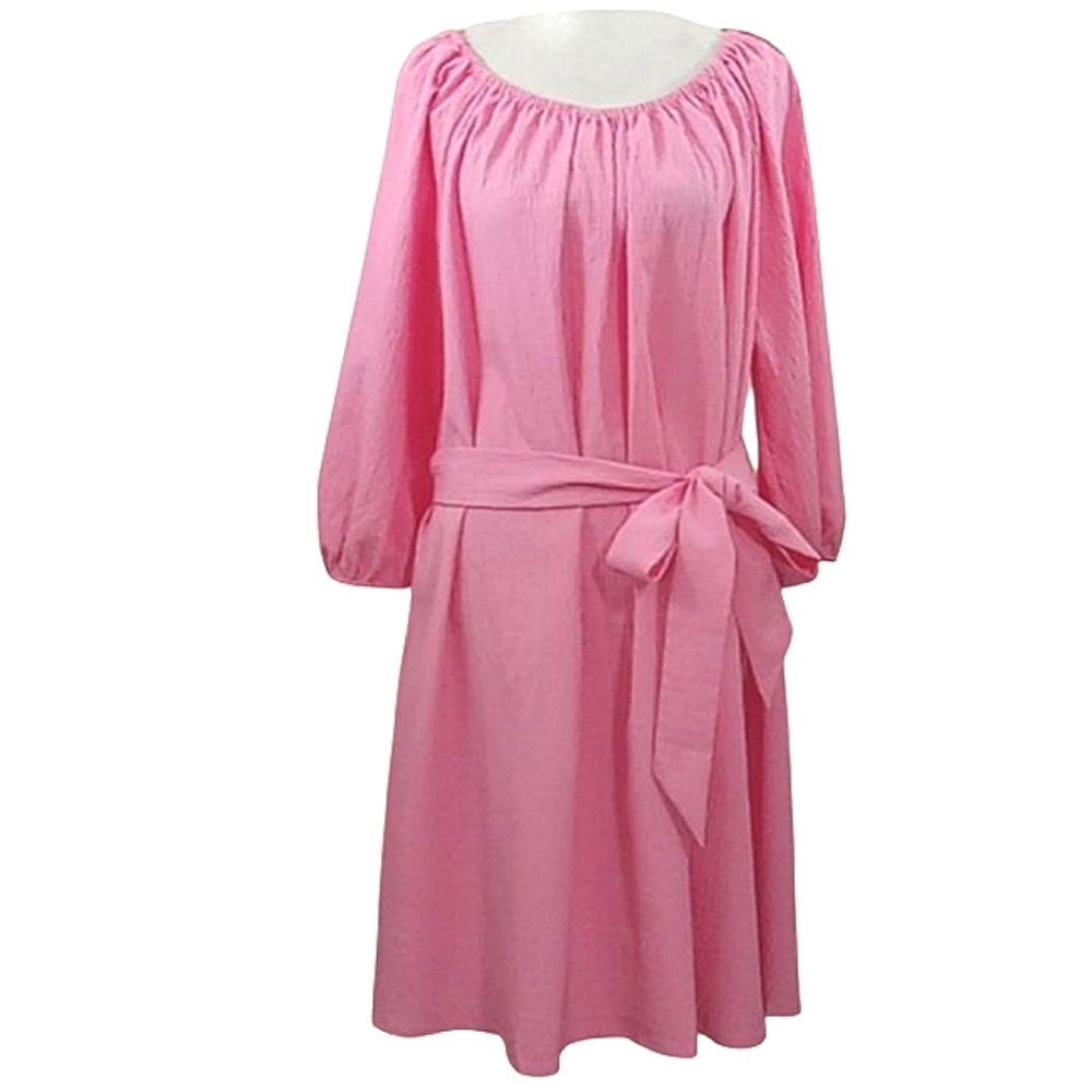 Elizabeth and James Textured Pink Balloon Sleeve Dress Sz Large - Picture 7 of 16